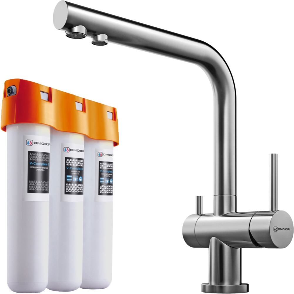 Смеситель для кухни Omoikiri Nagano + Pure Drop Lite с фильтром Сталь 4011.8028