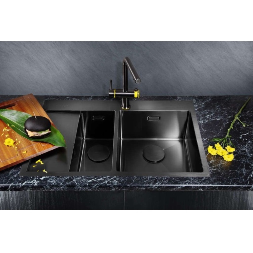 Мойка кухонная Omoikiri Akisame 78 правая Вороненая сталь 4973102 — изображение 2